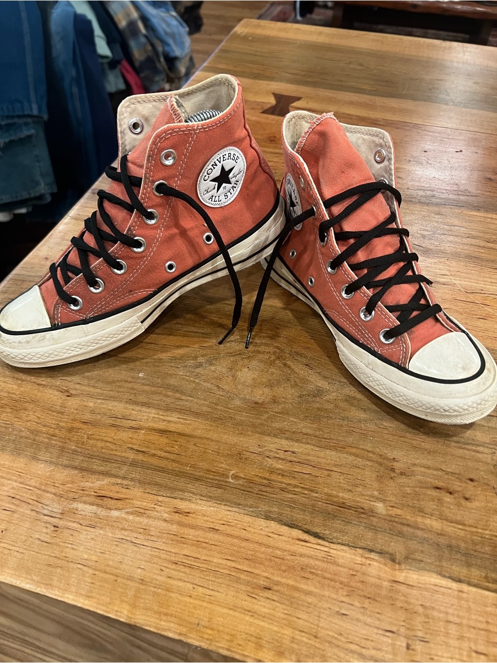 Converse High Top Sneakers in Rust Orange with Black Laces